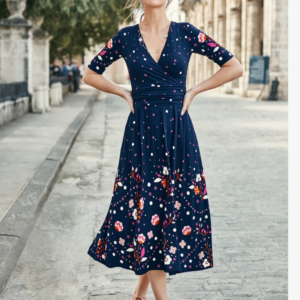 Boden Cassidy jersey midi dress floral polka dot
